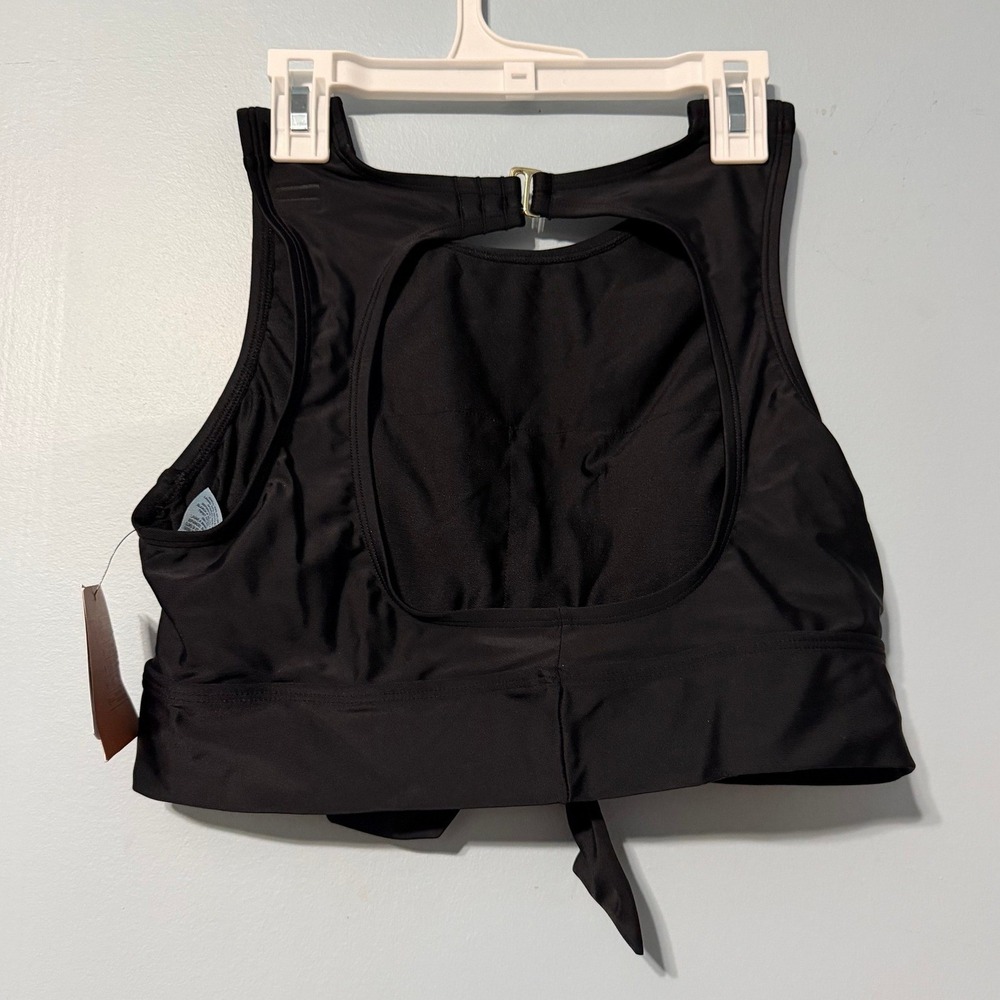 Shade & Shore Size M 8-10 Black High Neck Tie Front Bikini Top 2551